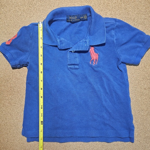 Ralph Lauren Polo Shirt Blue Orange Big Pony 3 Logo Size 3T Preppy Short Sleeve - Picture 6 of 7
